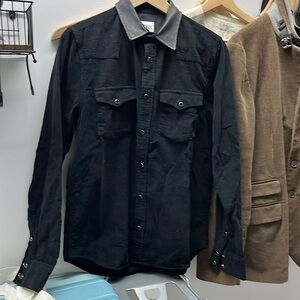 Zara cordoroy shirt with faux leather collar